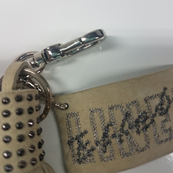 Beige Suede Fringe Studded Keychain Clip - Picture 4 of 7
